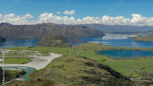 Rocky Mountain and Diamond Lake in the Mt Aspiring National Park at Wanaka, New Zealand photo