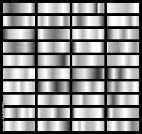 Collection of silver, chrome metallic gradient. Brilliant plates with silver effect. Vector illustration