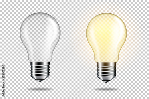 Transparent realistic empty light bulb, isolated. 