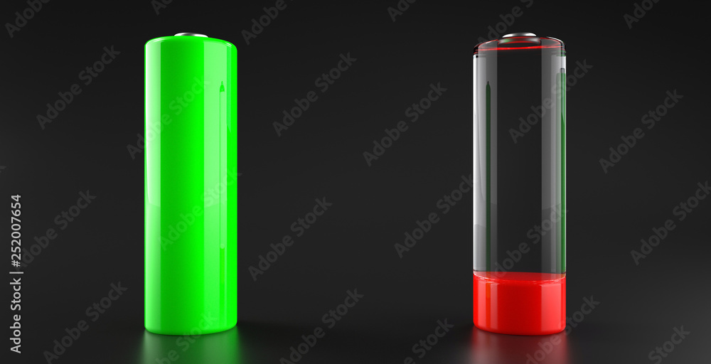 Fully Charged And Discharged Battery -3D Illustration Fully Charged And Discharged Battery -3D Illustration