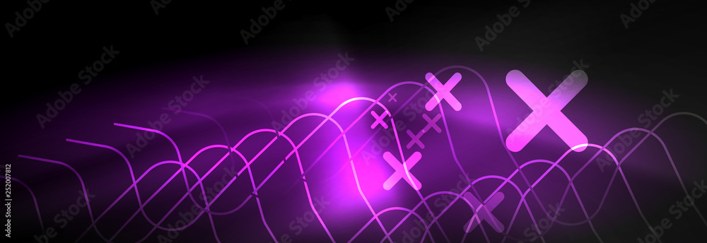Naklejka premium Dark neon light glowing template, abstract vector background lines