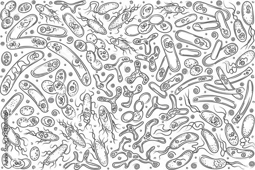 Hand drawn probiotics, useful bacterias.