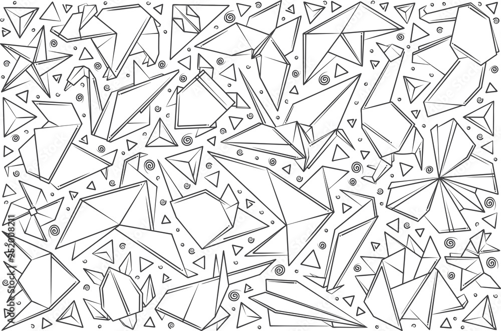 Hand drawn paper origami. Hand drawn paper origami.