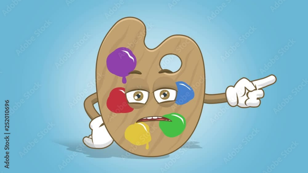 Cartoon Artist Color Palette Unhappy Right Pointer with Face Animation ...