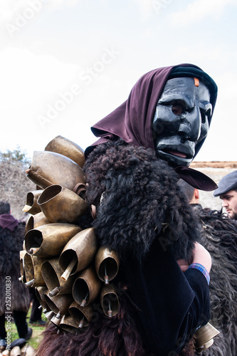 Mamoiada, Nuoro, Sardinia, Italy - Fabruary  25 2018: the Mamuthones, traditional Italian carnival mask from Mamoiada