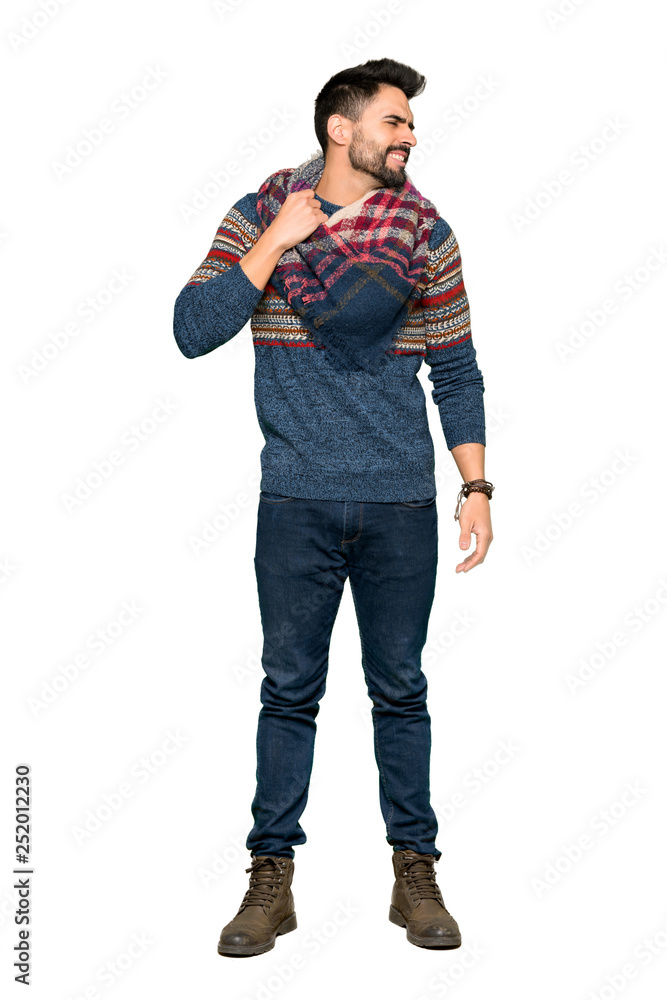 Fototapeta premium Full-length shot of Hippie man with tired and sick expression on isolated white background