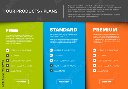 Product / service price comparison table