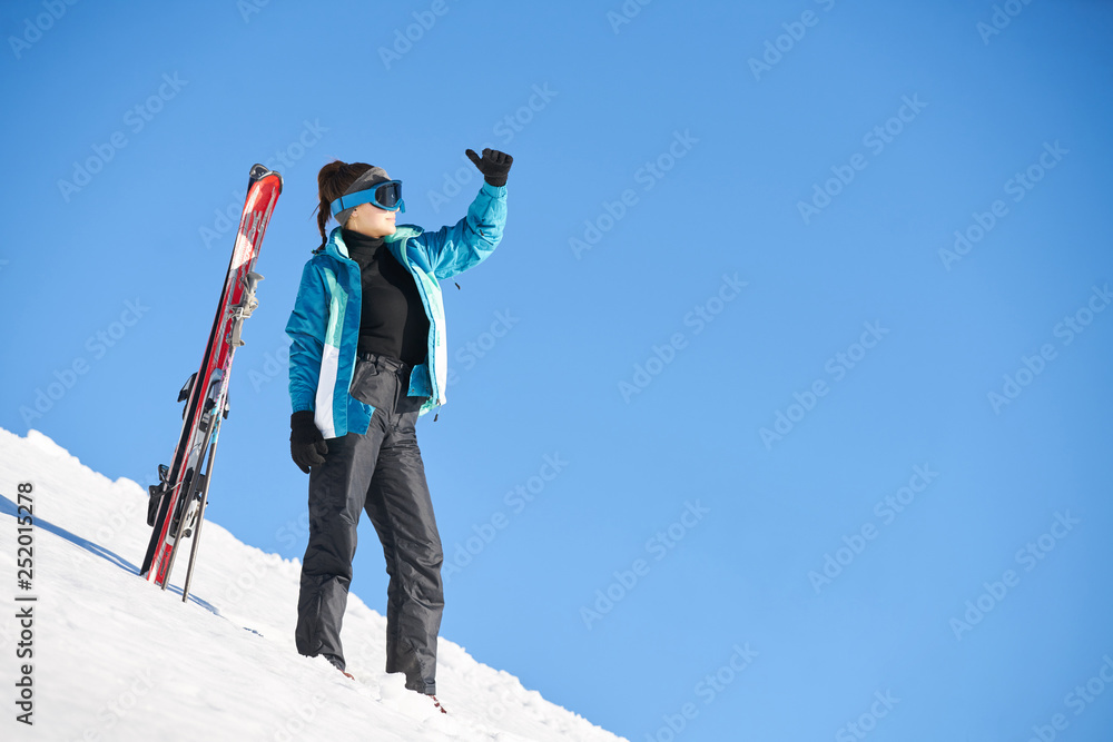 women preparing for skiing in winter,snow mountain