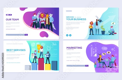 Set of website and mobile website development cards. Customize vector illustration templates for business, finance and marketing. Modern web page design concepts