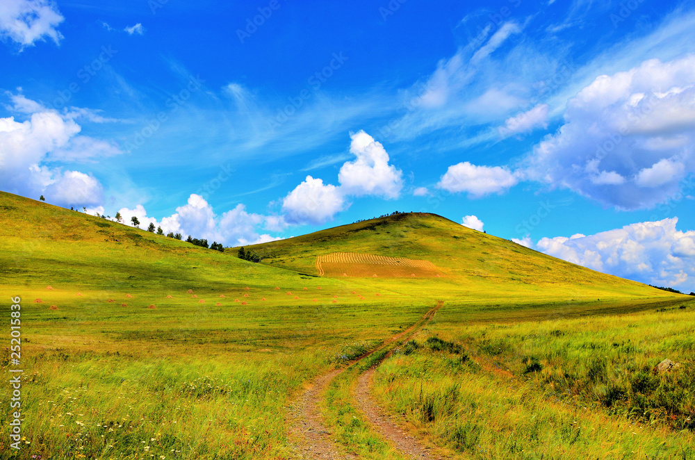 Fototapeta premium Summer tourist trip to the Ural mountains.