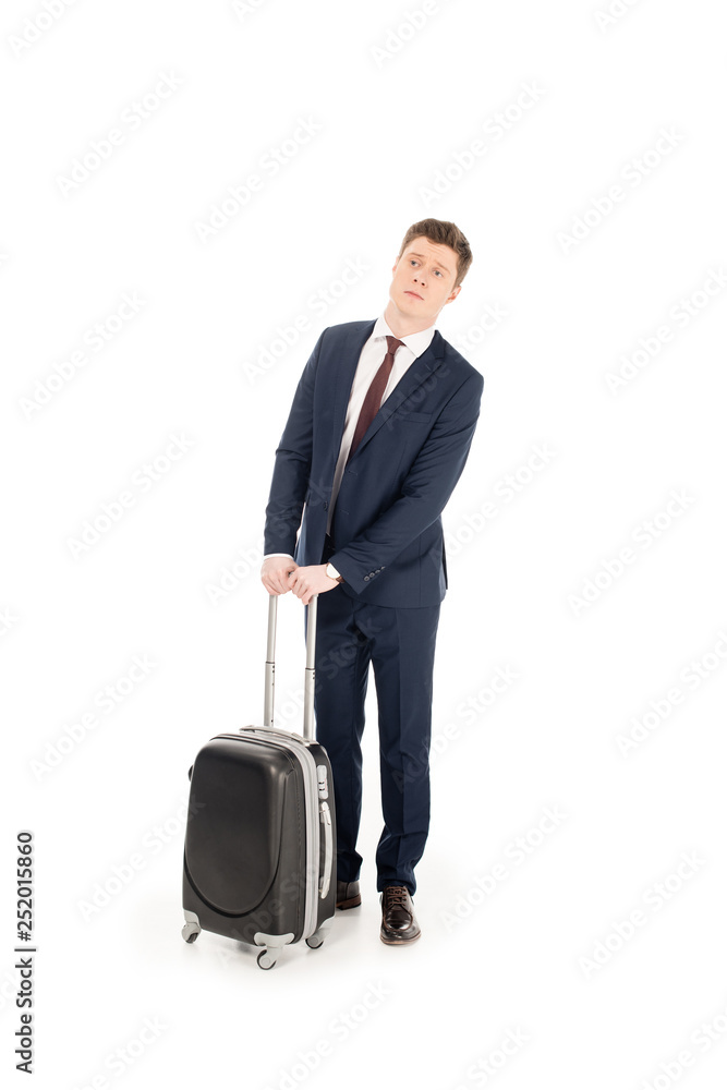 young businessman with travel bag, isolated on white young businessman with travel bag, isolated on white