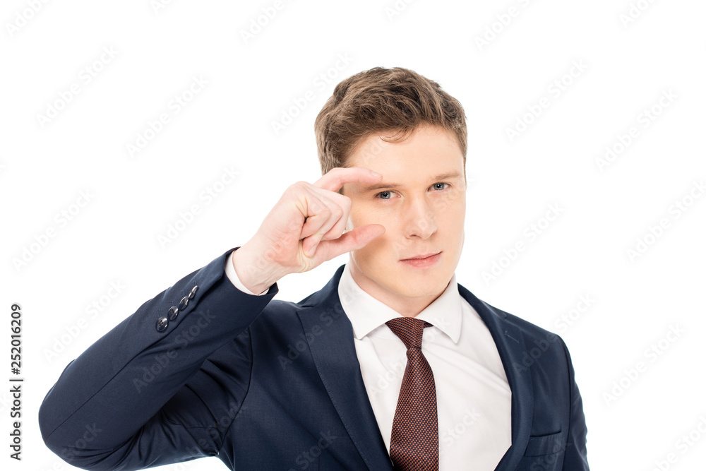 handsome young businessman gesturing isolated on white handsome young businessman gesturing isolated on white