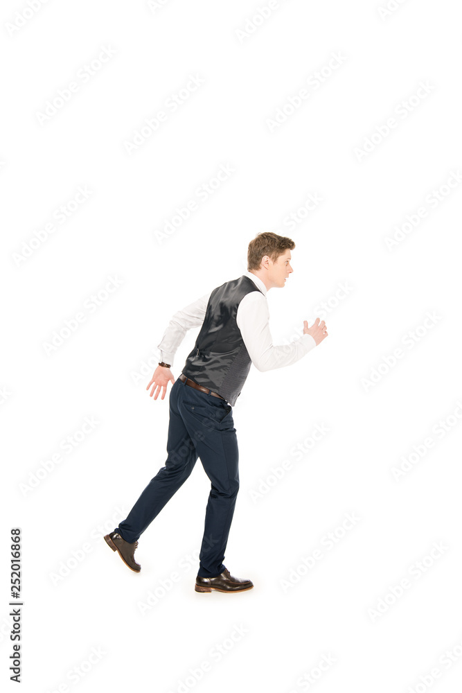 male manager in formal wear running isolated on white male manager in formal wear running isolated on white