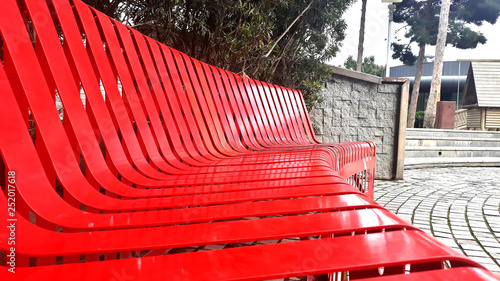red, background, metal, bench, park, empty, seat, design, long, chair, color, modern, white, nobody, abstract, pattern, furniture, old, nature, blue, beauty, green, public, art, black