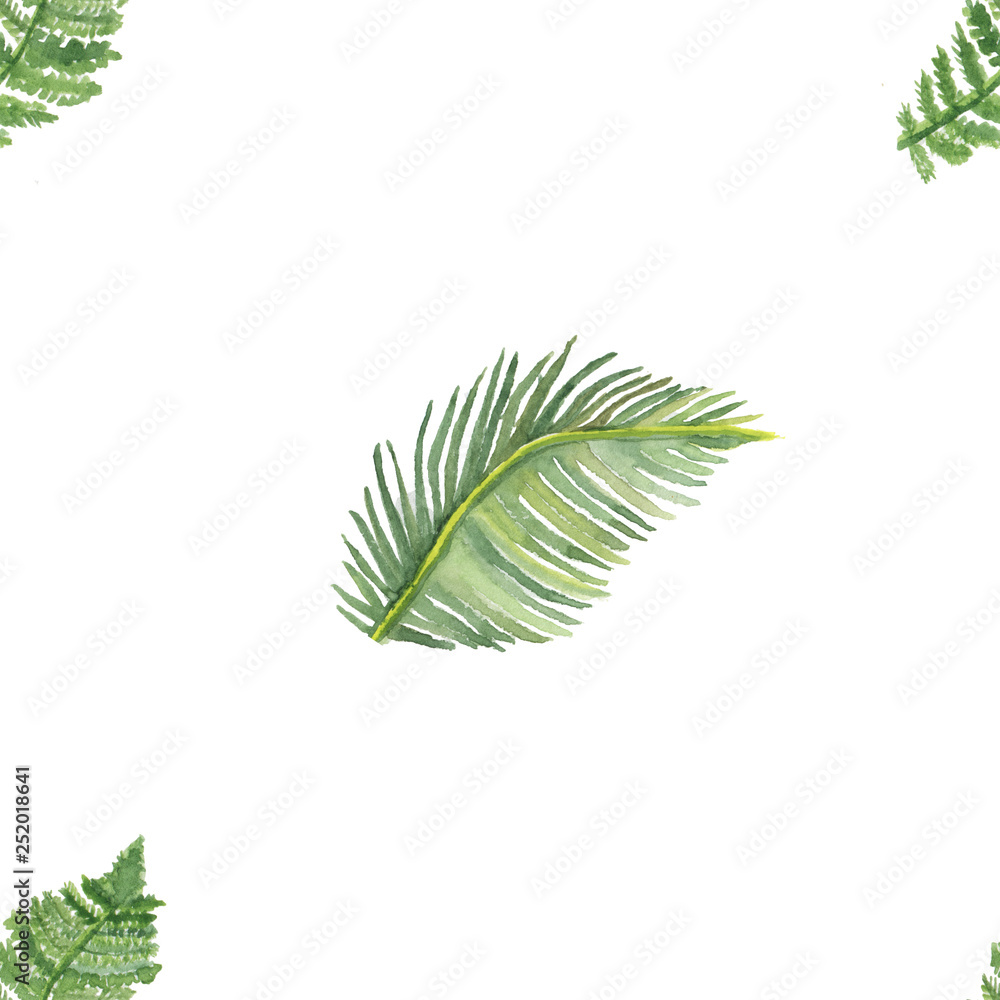 Watercolor green tropical pattern hand painted illustration Watercolor green tropical pattern hand painted illustration