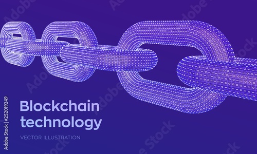Block chain. Crypto currency. Hyperlink chain. Blockchain concept. 3D wireframe chain with digital code. Chain link with binary code. Editable cryptocurrency template. Stock vector illustration.