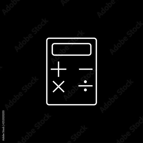 Calculator white on black background sign