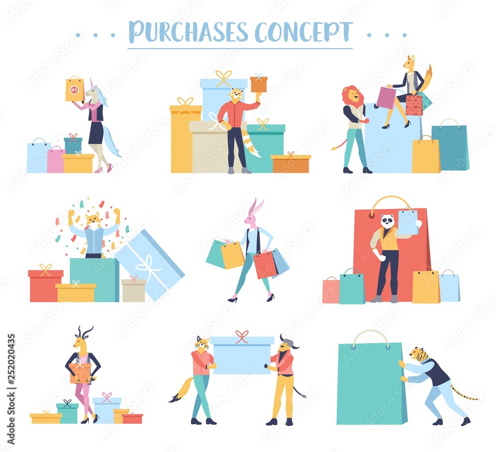 shopping people vector concept. Purchase illustration flat design