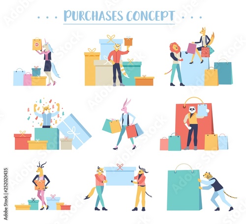shopping people vector concept. Purchase illustration flat design