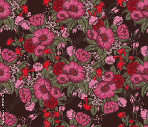 Fototapeta Naklejka Na Ścianę i Meble -  Vector Moody Florals seamless pattern 