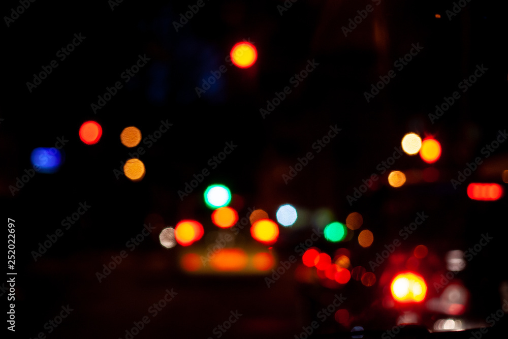 Blur focused urban abstract texture bokeh city lights & traffic jams.