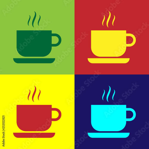 Color Coffee cup icon isolated on color backgrounds. Tea cup. Hot drink coffee. Flat design. Vector Illustration