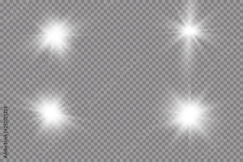 White glowing light explodes on a transparent background. with ray.  Transparent shining sun, bright flash.  Special lens flare light effect.