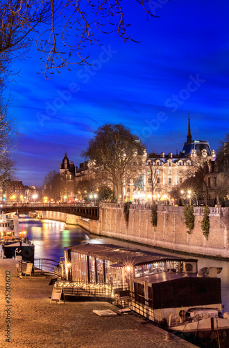 Twilight over the Seine in Paris, France