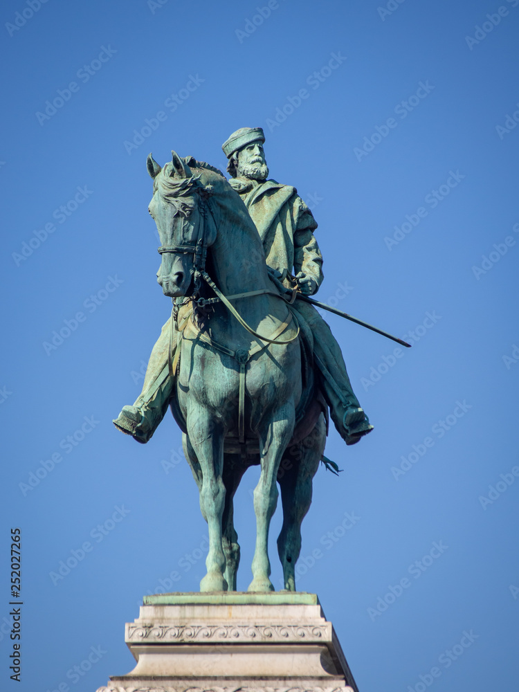Giuseppe Garibaldi statue by Ettore Ximenes and Augusto Guidini before Castello Sforzesco in Piazza largo Cairoli