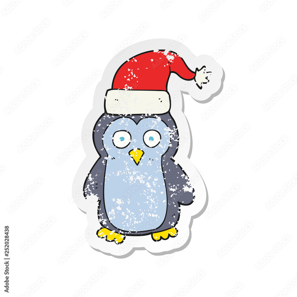 retro distressed sticker of a cartoon christmas penguin retro distressed sticker of a cartoon christmas penguin