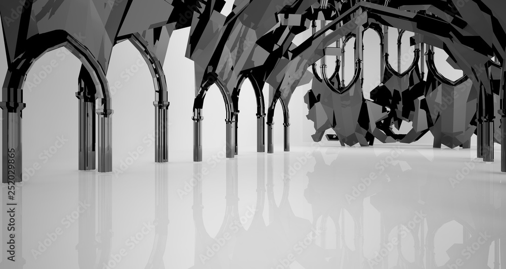 Abstract white and black gothic interior. 3D illustration and rendering. Abstract white and black gothic interior. 3D illustration and rendering.
