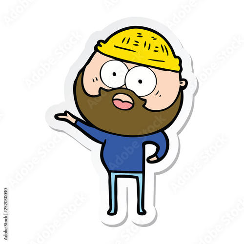 sticker of a cartoon surprised bearded man