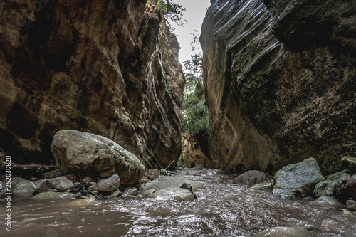 Avakas Gorge in Cyprus with river. February 2019