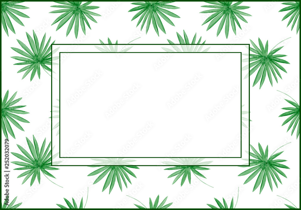 Watercolor frame tropical leaves on white background. Tropical greeting card.