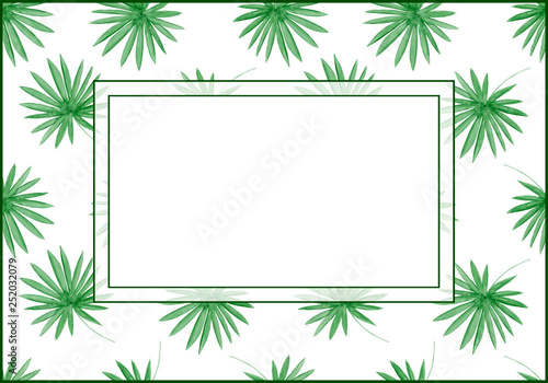 Watercolor frame tropical leaves on white background. Tropical greeting card.