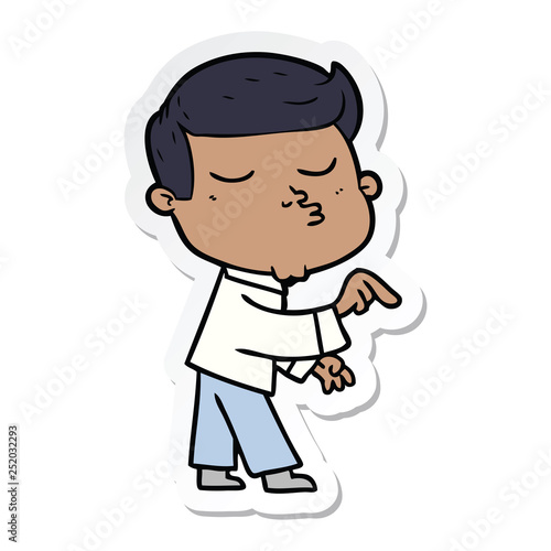 sticker of a cartoon model guy pouting
