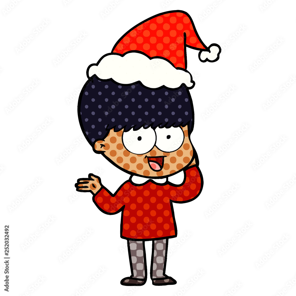 happy comic book style illustration of a boy wearing santa hat happy comic book style illustration of a boy wearing santa hat