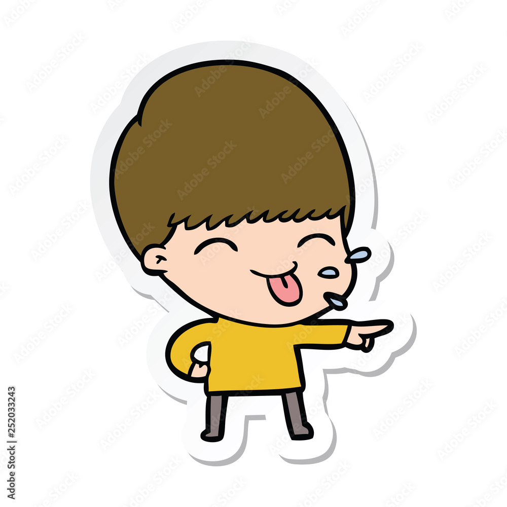sticker of a cartoon boy sticking out tongue
