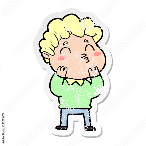 distressed sticker of a cartoon man pouting