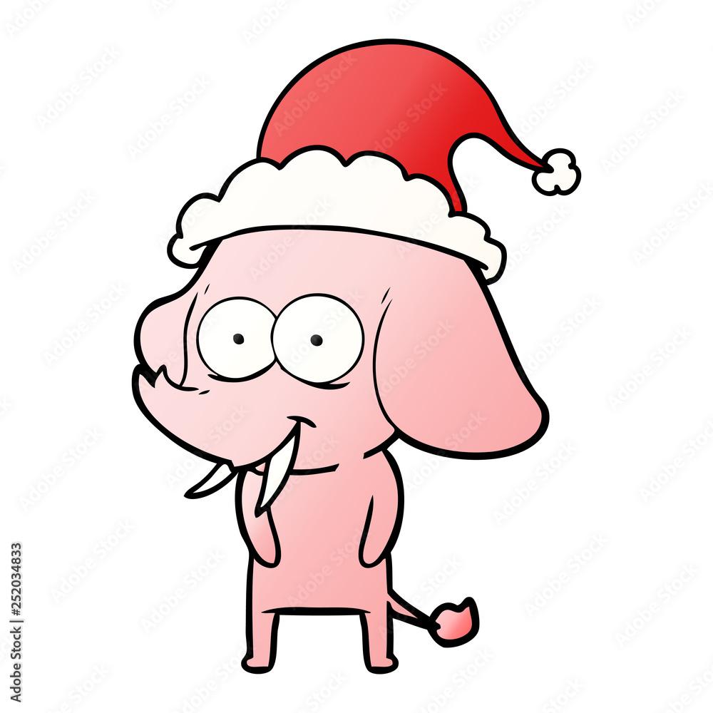 happy gradient cartoon of a elephant wearing santa hat