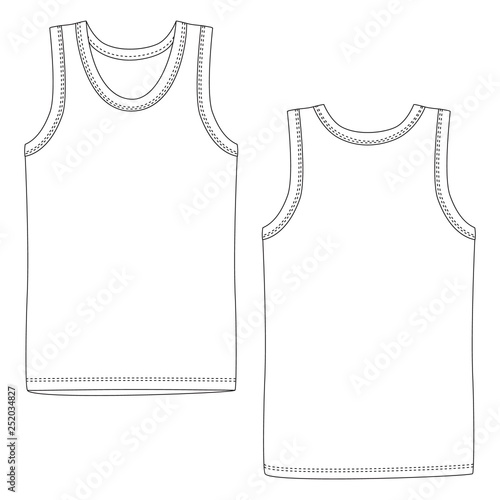 Men vest underwear. White tank top in front and back views. Blank templates of t-shirt.