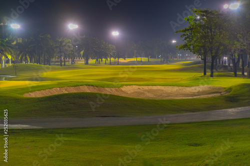 Beautiful night view of the golf course, Bunkers sand