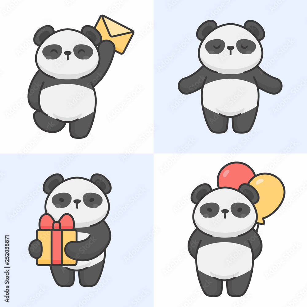 Fototapeta premium Vector set of cute panda characters