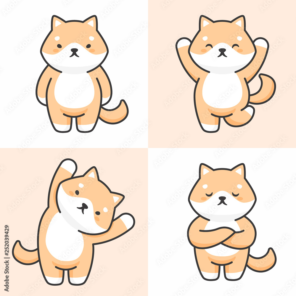 Vector set of cute shiba inu dog characters