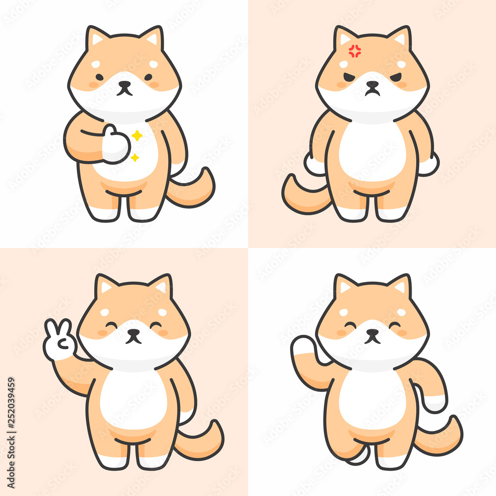 Obraz premium Vector set of cute shiba inu dog characters