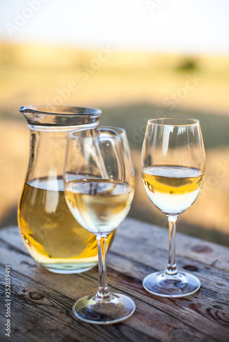 Glasses of white wine in the garden