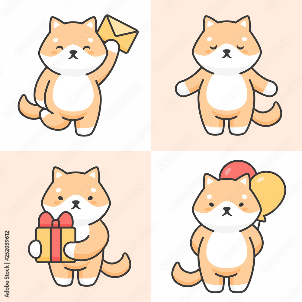 Vector set of cute shiba inu dog characters Vector set of cute shiba inu dog characters