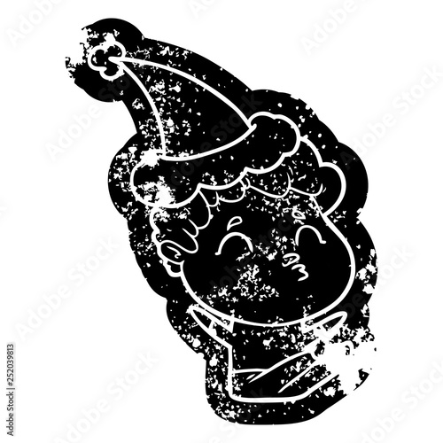 cartoon distressed icon of a man pouting wearing santa hat