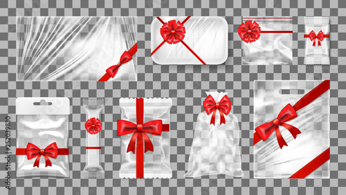 Big Transparent Empty White Plastic Gift Pack With Bow Set