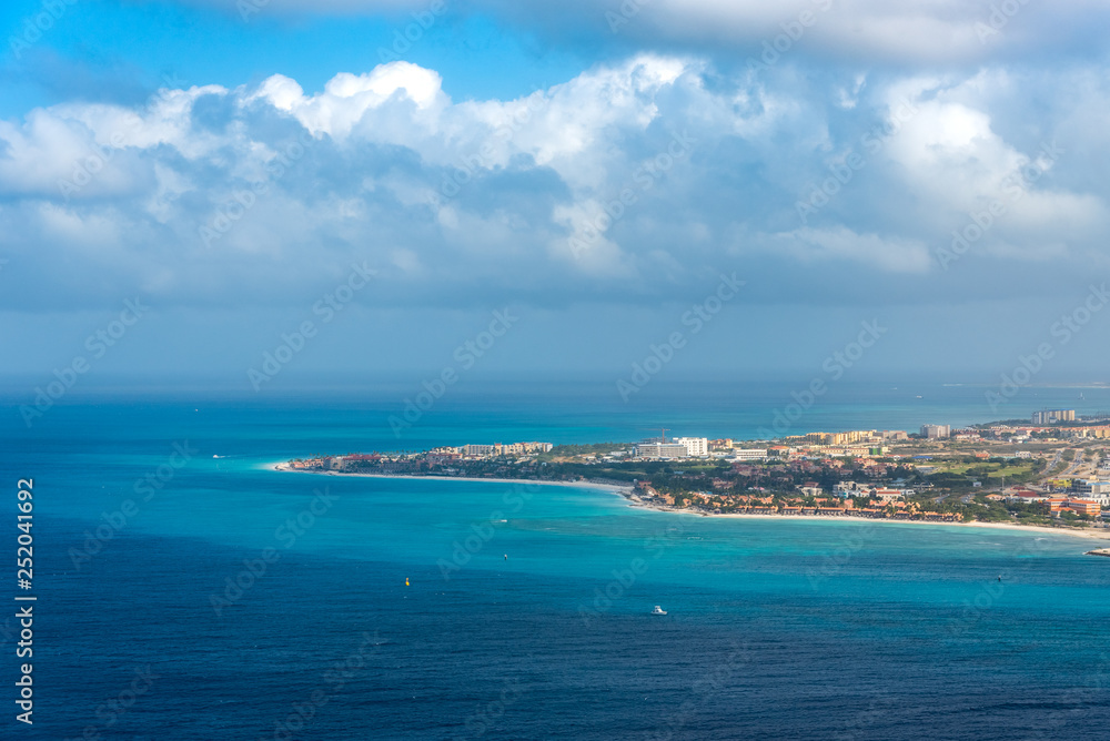 Aerial view of the island of Aruba on a sunny day. Aruba Netherlands Antilles.